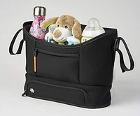 Bababing Stroller Caddy Organizer - Black - Compatible with All Strollers - Quick Attach with Adjustable Clips - Holds 2 Bottles, Large Central Pouch for Snacks, Phones, Essentials - Secure Zip Pocket and Insulated Pouch for Hot/Cold Items