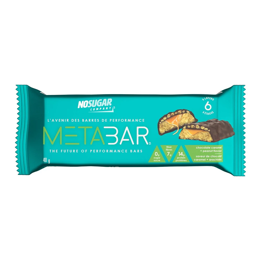 No Sugar Barre Snack MetaBar Chocolat Caramel Cacahuète 40g
