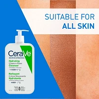 CeraVe Hydrating CREAM-TO-FOAM Cleanser. Face & Eye Makeup Remover with Hyaluronic Acid & 3 Essential Ceramides. Gentle face wash for men & women, removes dirt, excess oil. Normal to dry skin. Fragrance Free, 562ML, Rich, Cream to Foam Cleanser