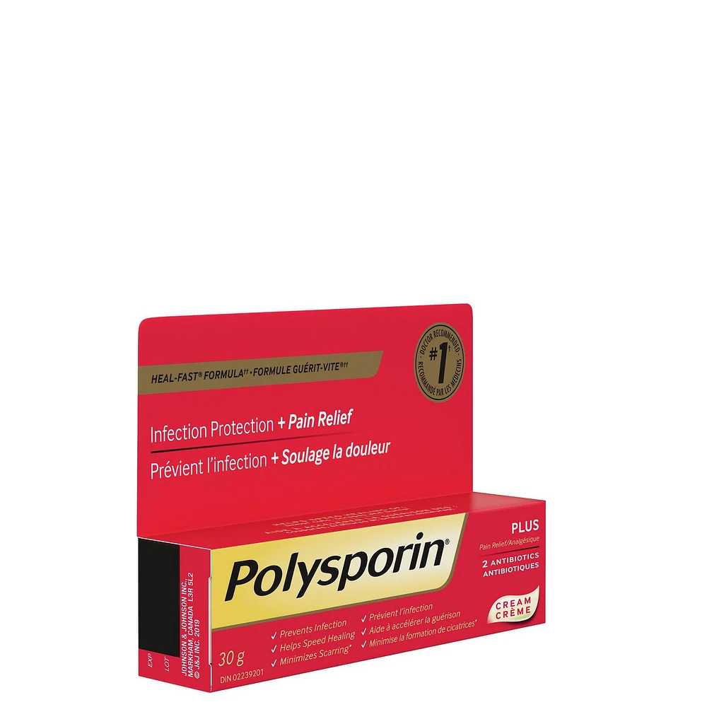 POLYSPORIN® Crème + Analgésique, 30 g en tubes de 30 g.
