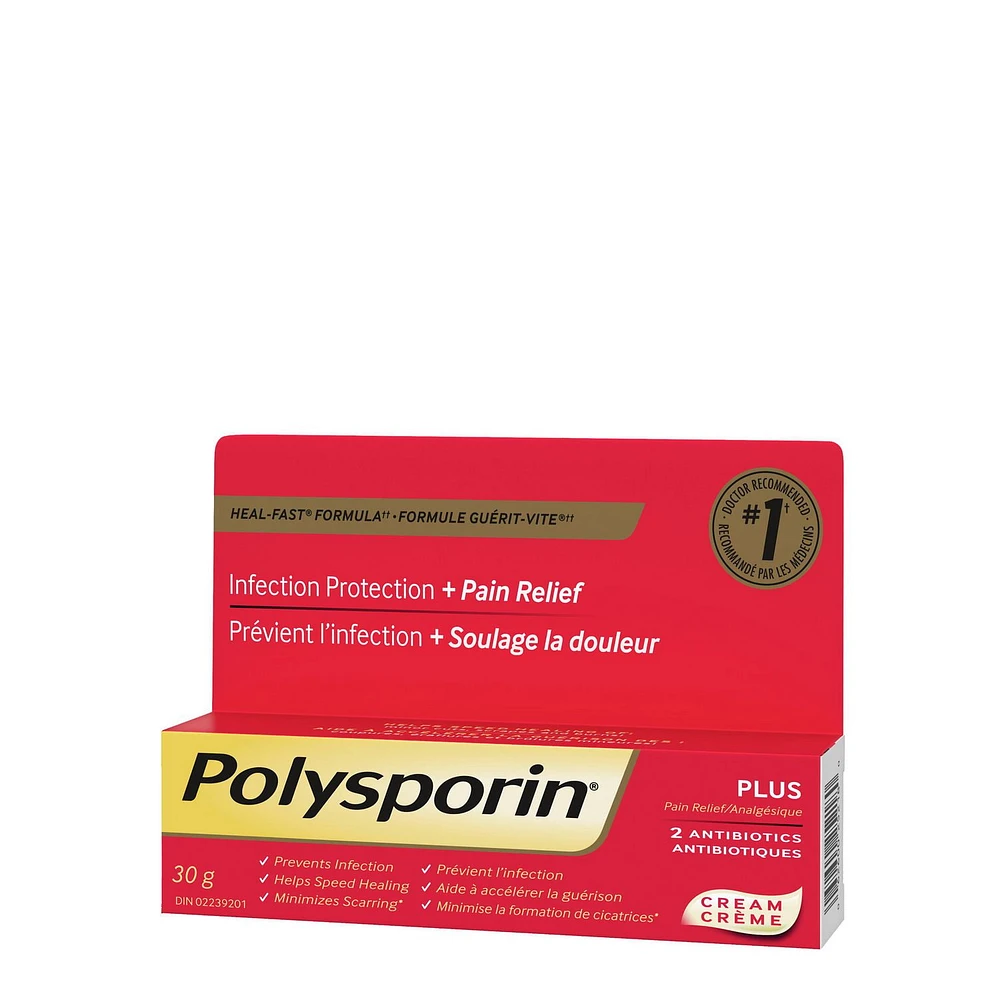 POLYSPORIN® Crème + Analgésique, 30 g en tubes de 30 g.