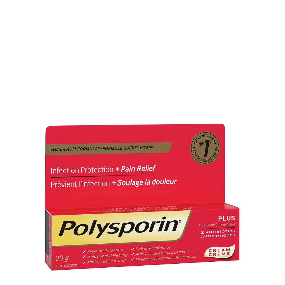 POLYSPORIN® Crème + Analgésique, 30 g en tubes de 30 g.