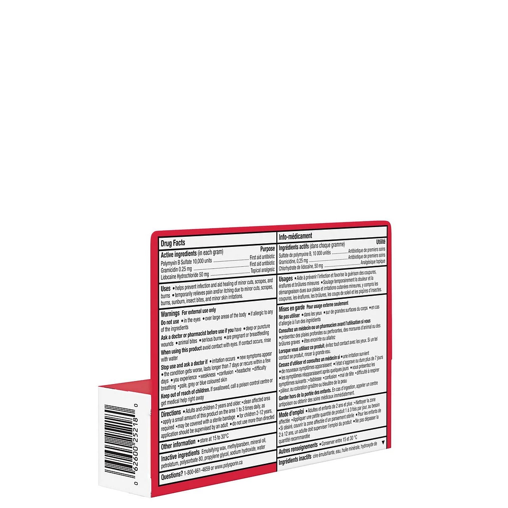 POLYSPORIN® Crème + Analgésique, 30 g en tubes de 30 g.