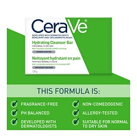 CeraVe Hydrating Cleansing Bar Soap-Free Body and Face Cleanser Bar with Hyaluronic Acid and 3 essential Ceramides Fragrance Free & Non-Irritating, 128 Grams, Hydrating Cleanser Bar