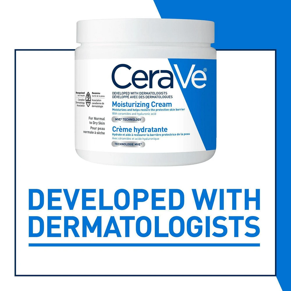 CeraVe Moisturizing Cream Hydratant quotidien pour le visage et le corps pour la peau sèche avec de l'acide hyaluronique et 3 céramides | Sans parfum Crème hydratante 453g