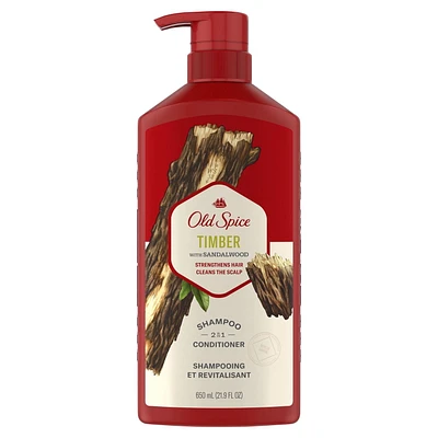 Shampooing et revitalisant 2 en 1 Old Spice Timber pour hommes avec bois de santal 650 ml