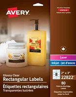 Avery Glossy Clear Rectangle Labels, 2" x 3", for Laser and Inkjet Printers