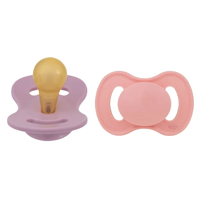 Lullaby Planet Pacifiers 2 Pack | Adorable Round Latex Design | Functional Fashionable & Comfortable Design | Pink Coral & Lavender Breeze | 6-18 Months