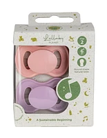 Lullaby Planet Pacifiers 2 Pack | Adorable Round Latex Design | Functional Fashionable & Comfortable Design | Pink Coral & Lavender Breeze | 6-18 Months