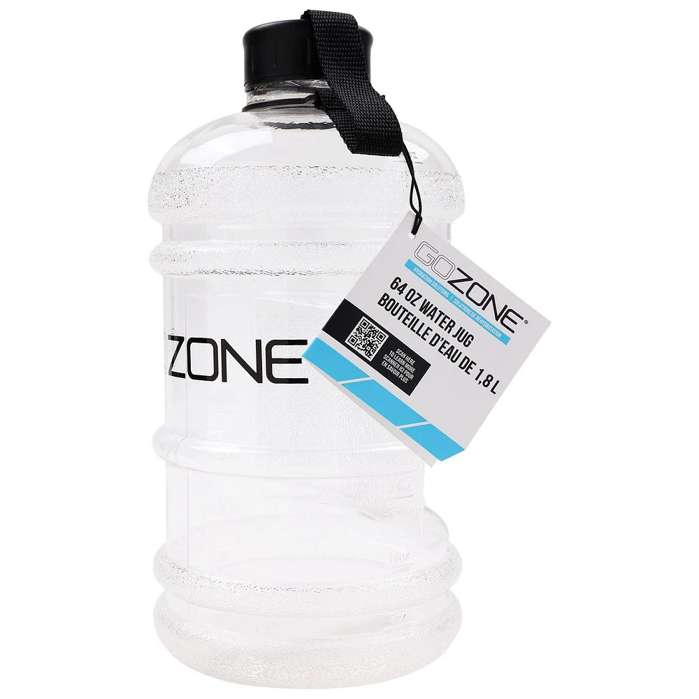 GoZone Water Bottle Jug, Half Gallon Sports Water Jug with Carry Handle, Clear, 64 oz, 64 oz Water Bottle Jug