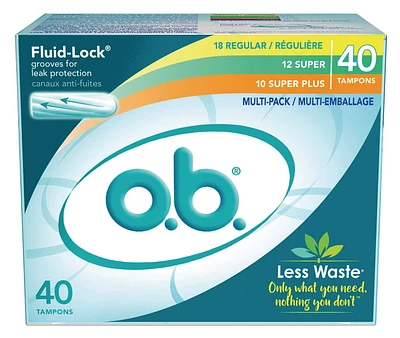 o.b. Original Non-Applicator Tampons Multipack Regular Super & Super Plus, 40 Tampons