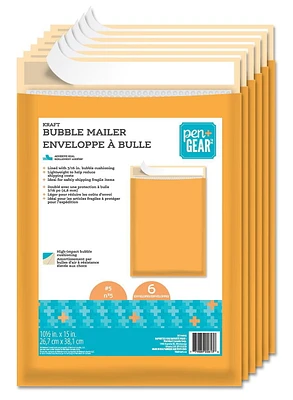 Pen+Gear Kraft Bubble Mailer #5, 10-1/2 in. x 15 in. , Pack of 6