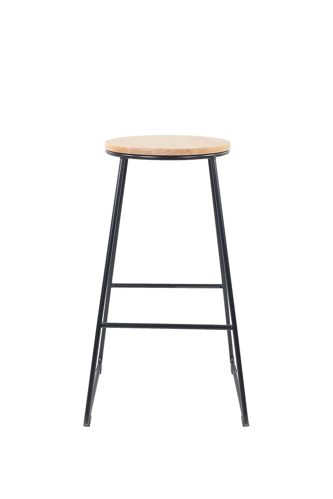 Mainstays 28"H Backless Stool - Black Metal Base with Natural Wood Seat - Stacking Set of 4