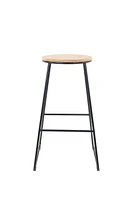 Mainstays 28"H Backless Stool - Black Metal Base with Natural Wood Seat - Stacking Set of 4