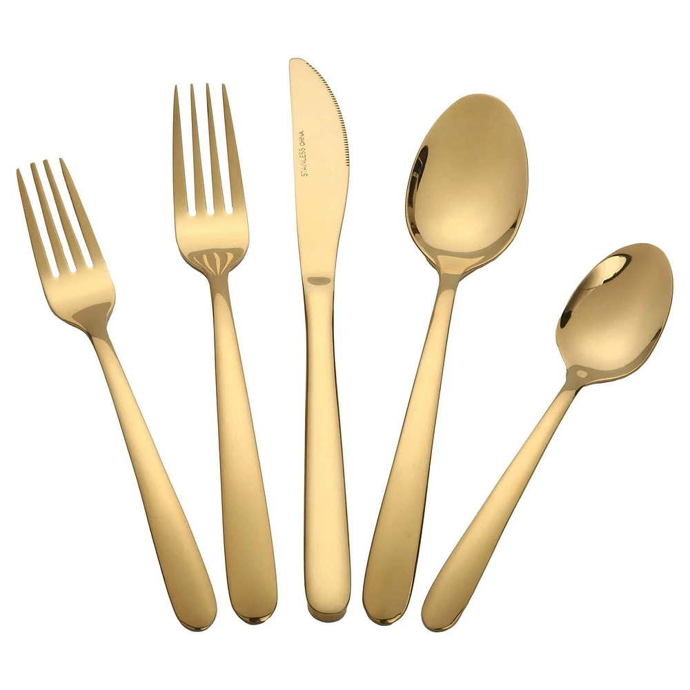 Home Trends 20 Piece Stainless Steel Flatware Set Gold, HT 20 Pc Gold Flatware