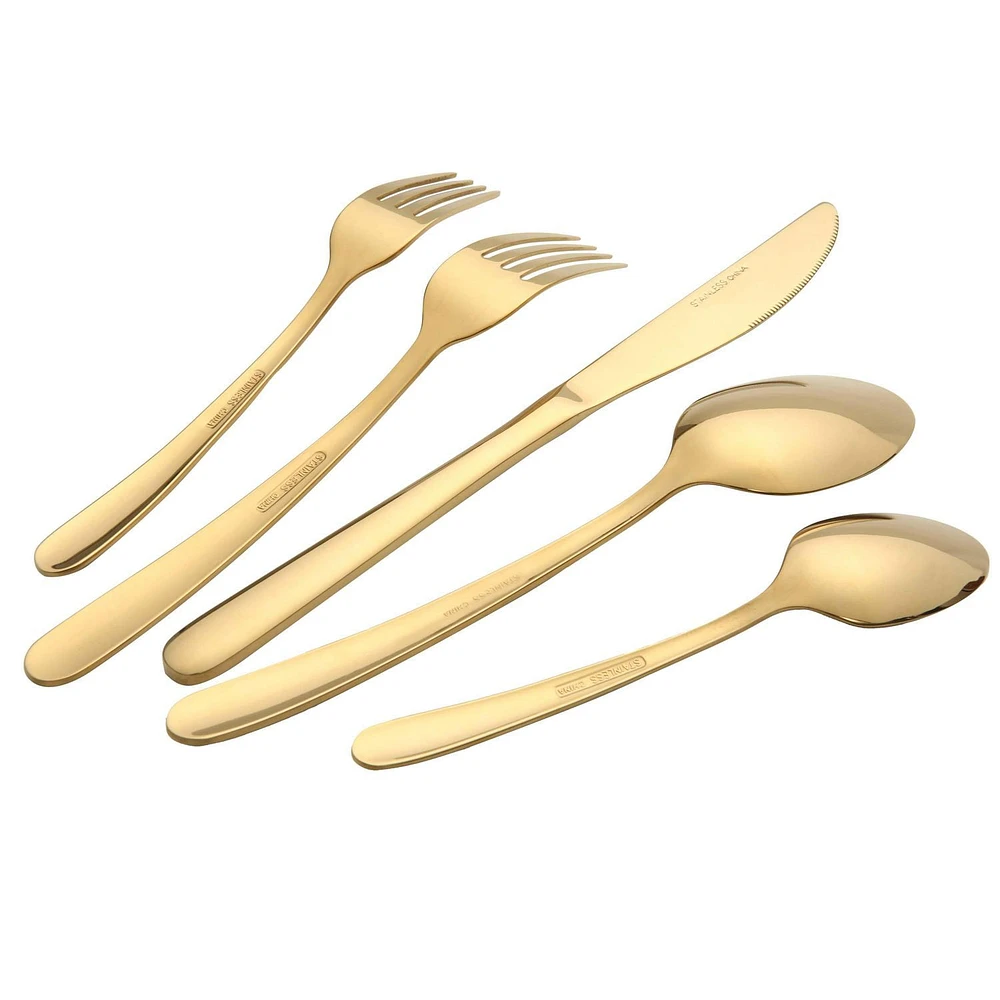 Home Trends 20 Piece Stainless Steel Flatware Set Gold, HT 20 Pc Gold Flatware