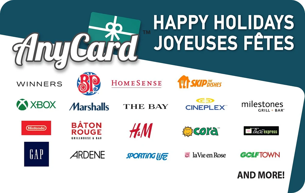 Canada AnyCard Joyeuses Fetes 100$ eCarte-Cadeau (Livraison par e-mail)