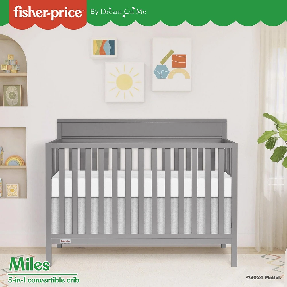 Fisher-Price Miles 5-in-1 Convertible Crib by Dream On Me, 3 height setting