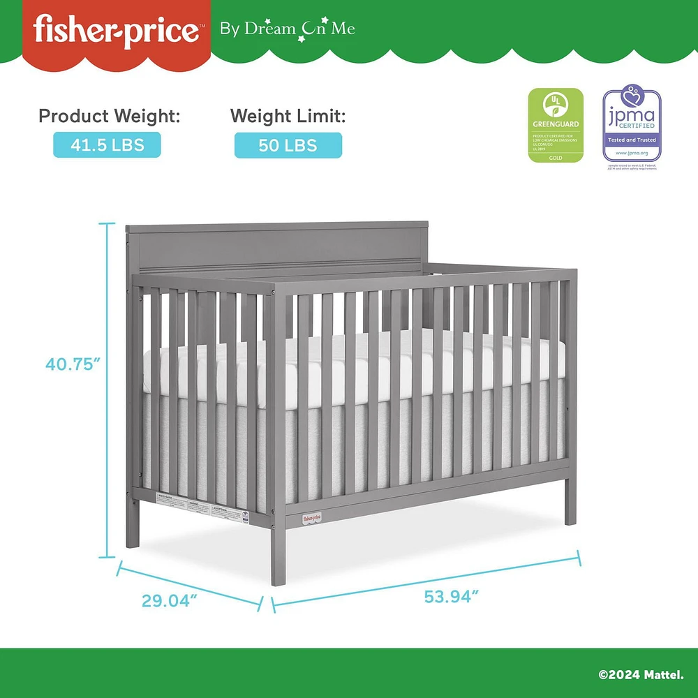 Fisher-Price Miles 5-in-1 Convertible Crib by Dream On Me, 3 height setting