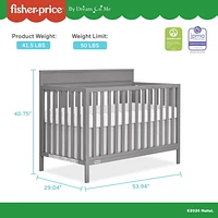 Fisher-Price Miles 5-in-1 Convertible Crib by Dream On Me, 3 height setting