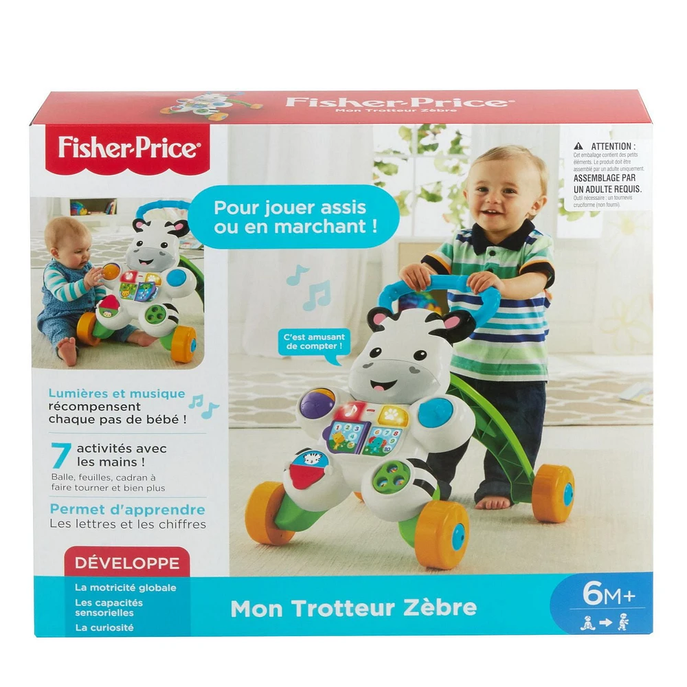 Fisher-Price Learn with Me Zebra Walker Baby & Toddler Learning Toy with Music & Lights - French Edition, Ages 6M+