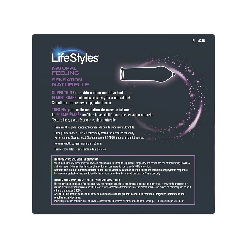 LifeStyles Natural Feeling Premium Lubricated Natural Rubber Latex Condoms 36CT, 36 Latex condoms