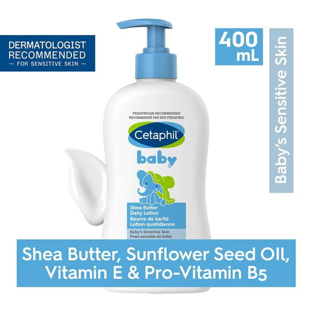 Cetaphil Baby Shea Butter Daily Lotion | 24hr Hydration | Paraben, Colourant and Mineral Oil Free | 400ml Pump, Pediatricians Tested