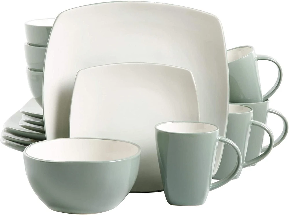 Gibson Home Soho Lounge 16 Piece Square Stoneware Dinnerware, Green