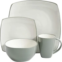 Gibson Home Soho Lounge 16 Piece Square Stoneware Dinnerware, Green