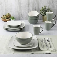 Gibson Home Soho Lounge 16 Piece Square Stoneware Dinnerware, Green