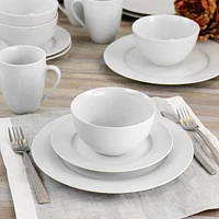 Gibson Home Classic Pearl Rim 16 Piece Fine Ceramic Dinnerware Set, White