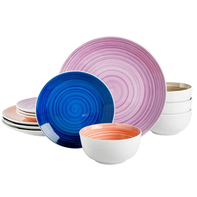 Gibson Home Color Vibes 12 Piece Fine Ceramic Dinnerware Set