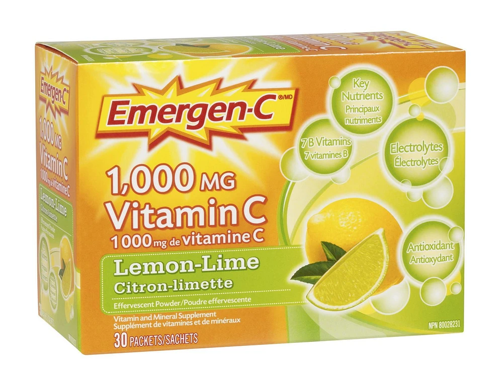 Emergen-C® Lemon-Lime 1000mg Vitamin C / Electrolytes / B Vitamins Mineral Supplement, 30 packs