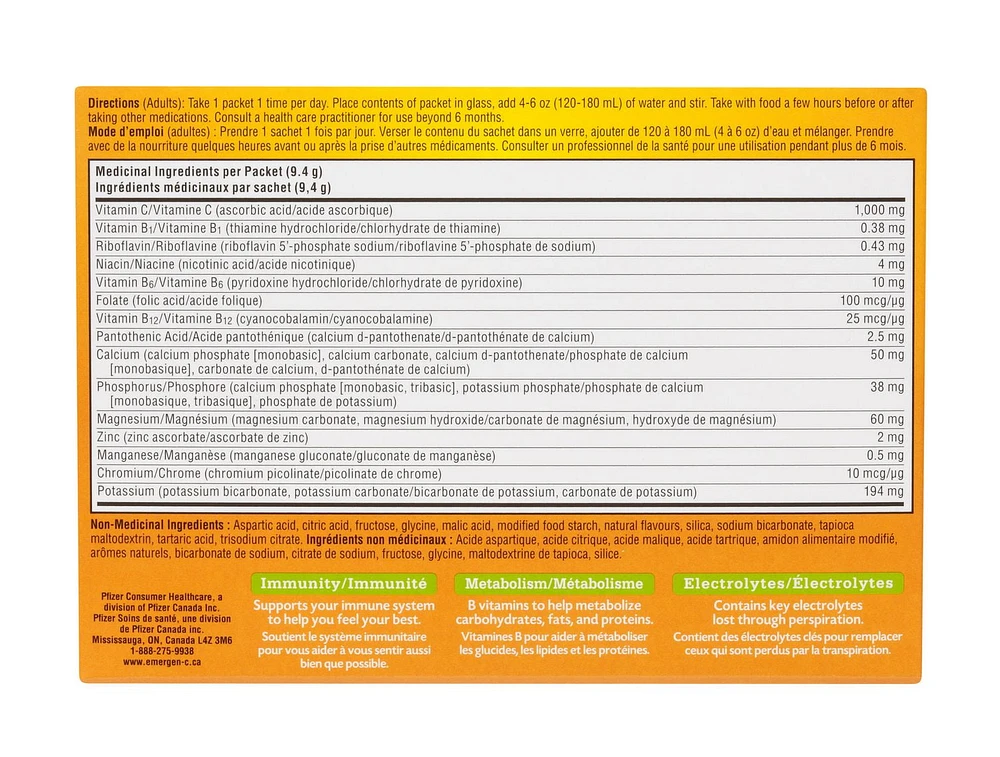 Emergen-C® Lemon-Lime 1000mg Vitamin C / Electrolytes / B Vitamins Mineral Supplement, 30 packs