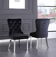 K-LIVING MYRA BLACK-COLORED TUFTED VELVET CHAIRS WITH STAINLESS STEEL LEGS & STURDY BACK HANDLE (2 CHAIRS)