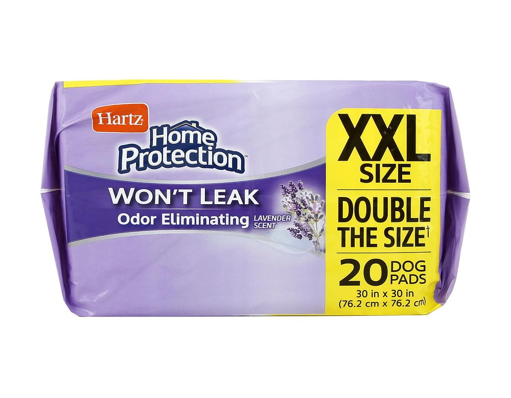 Hartz Home Protection Odour Eliminating Lavender 2XL Pee Pads and Training Pads for Puppies and Adult Dogs, 20ct XXL Dog Pads (30"x30")