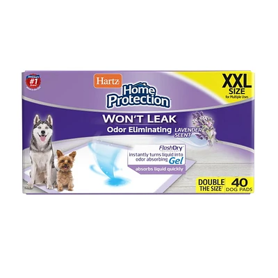 Hartz Home Protection Odour Eliminating Lavender 2XL Dog Pee Pads and Training Pads for Puppies and Adult Dogs, 40ct XXL Dog Pads (30"x30")