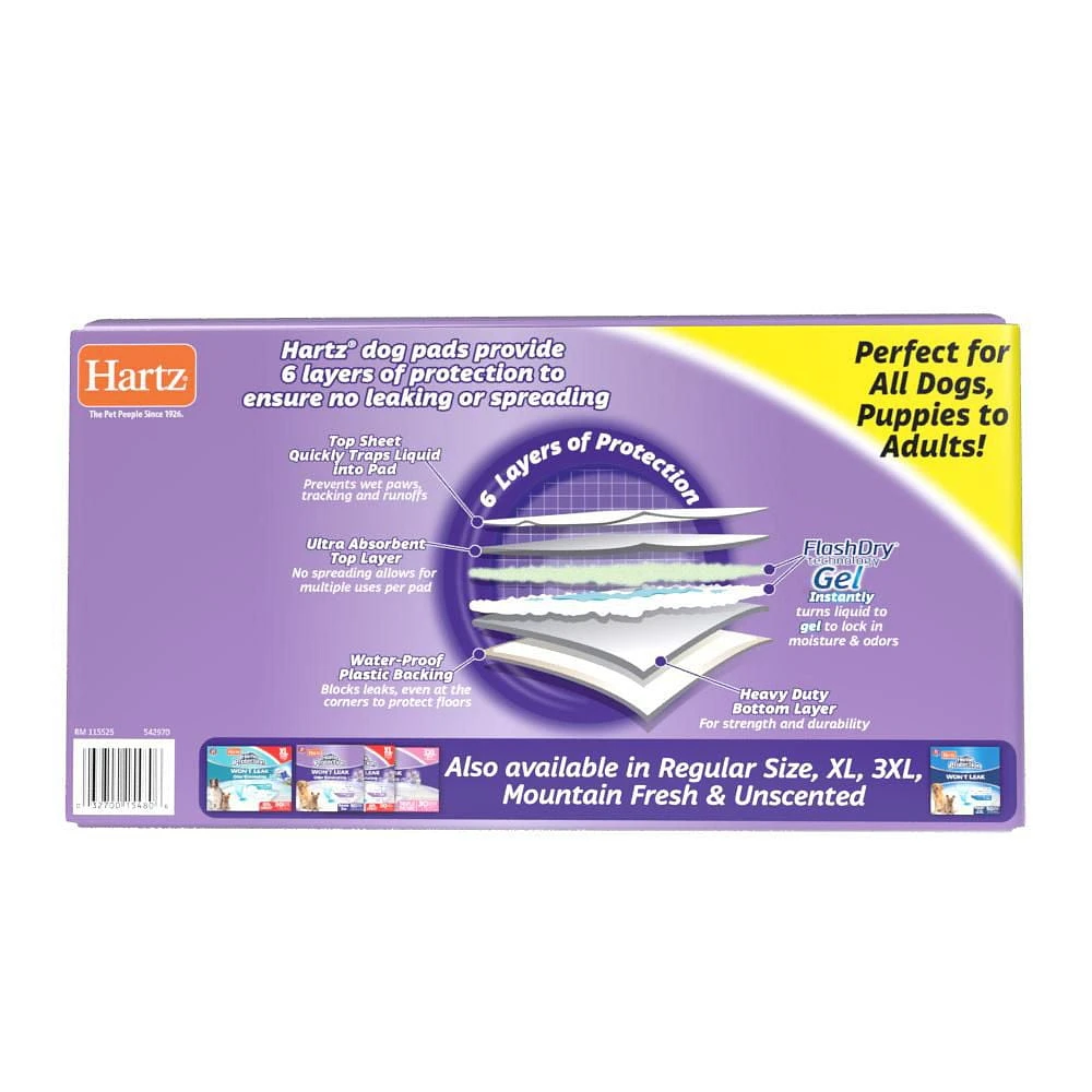 Hartz Home Protection Odour Eliminating Lavender 2XL Dog Pee Pads and Training Pads for Puppies and Adult Dogs, 40ct XXL Dog Pads (30"x30")