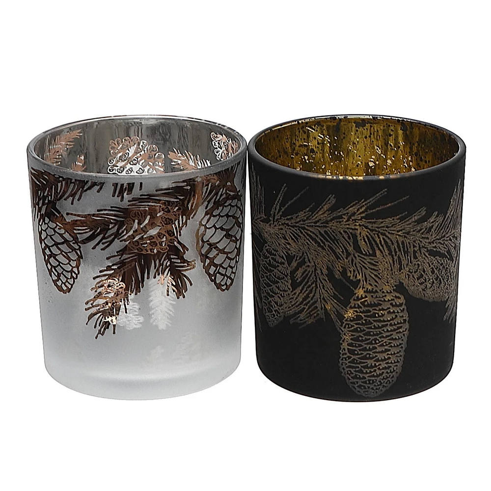 Glass Tealight Holders (Pinecones) (Asstd) - Set of 2