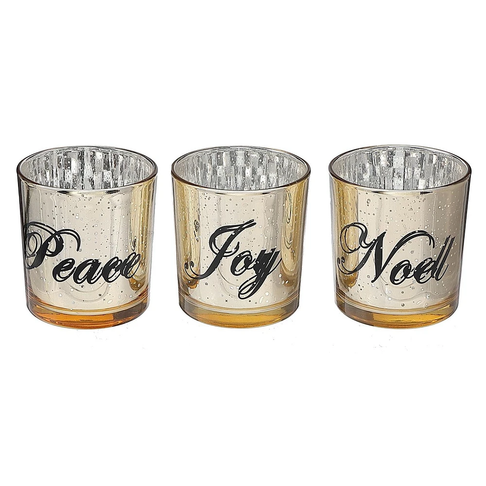 Glass Tealight Holders (Joy/Noel/Peace) - Set of 3