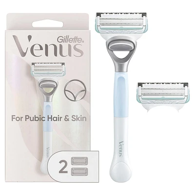 Gillette Venus for Pubic Hair and Skin, Women's Razor Handle + 2 Blade Refills, 1CT