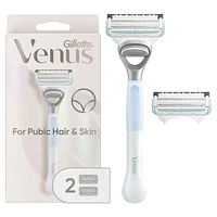 Rasoir Gillette Venus pour la peau et les poils pubiens, pour femmes, 1 manche de rasoir et de rechange 1CT