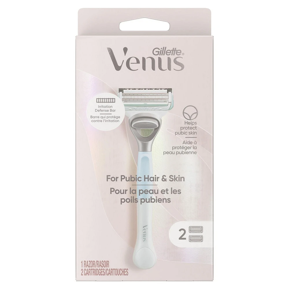 Rasoir Gillette Venus pour la peau et les poils pubiens, pour femmes, 1 manche de rasoir et de rechange 1CT