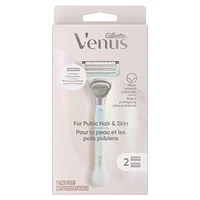 Rasoir Gillette Venus pour la peau et les poils pubiens, pour femmes, 1 manche de rasoir et de rechange 1CT
