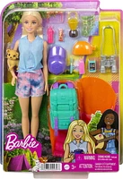 ​Barbie It Takes Two “Malibu” Camping Doll (11.5 in Blonde) with Pet Puppy, Backpack, Sleeping Bag & 10 Camping Accessories, Gift for 3 to 7 Year Olds, Ages 3+