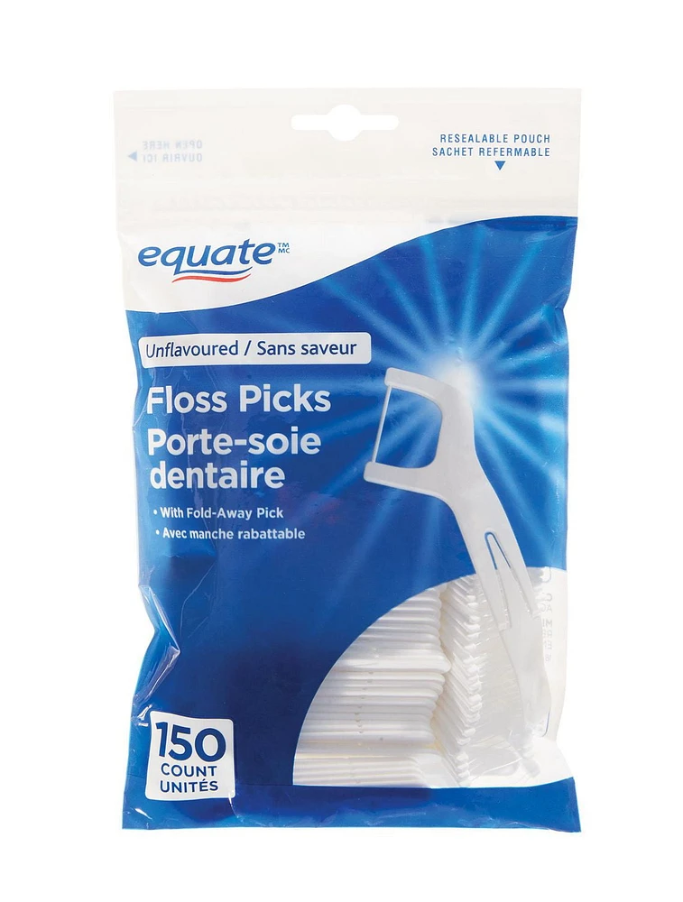 Equate Unflavoured Floss Picks, 150 Unflavoured Flossers