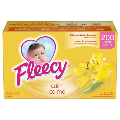 Fleecy Aroma Therapy Fabric Softener Dryer Sheets, Calm (Fabric Conditioner), 200 Sheets