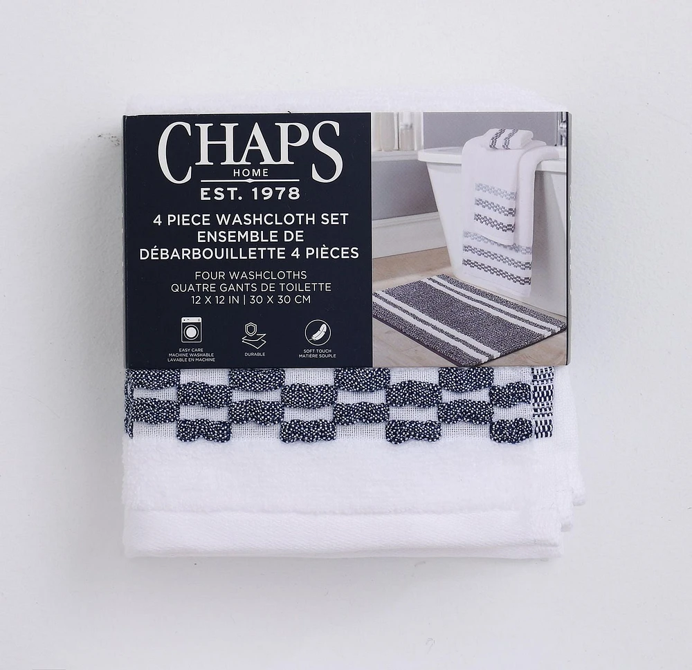 Chaps Luxury Towel Set - 4-Pack, Navy, 12" x 12"