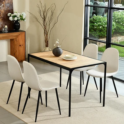 Homy Casa 5-Piece Dining Set, 1 Table with 4 Ergonomic Upholstered Chairs, PVC-Coated Table Top for Dining Room Kitchen Reception Area In, Natural/Espresso Table, Beige/Grey/Brown/Green Chairs