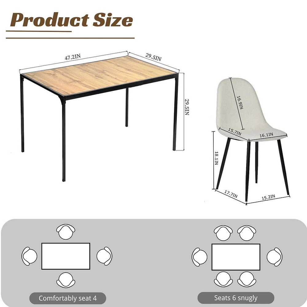 Homy Casa 5-Piece Dining Set, 1 Table with 4 Ergonomic Upholstered Chairs, PVC-Coated Table Top for Dining Room Kitchen Reception Area In, Natural/Espresso Table, Beige/Grey/Brown/Green Chairs